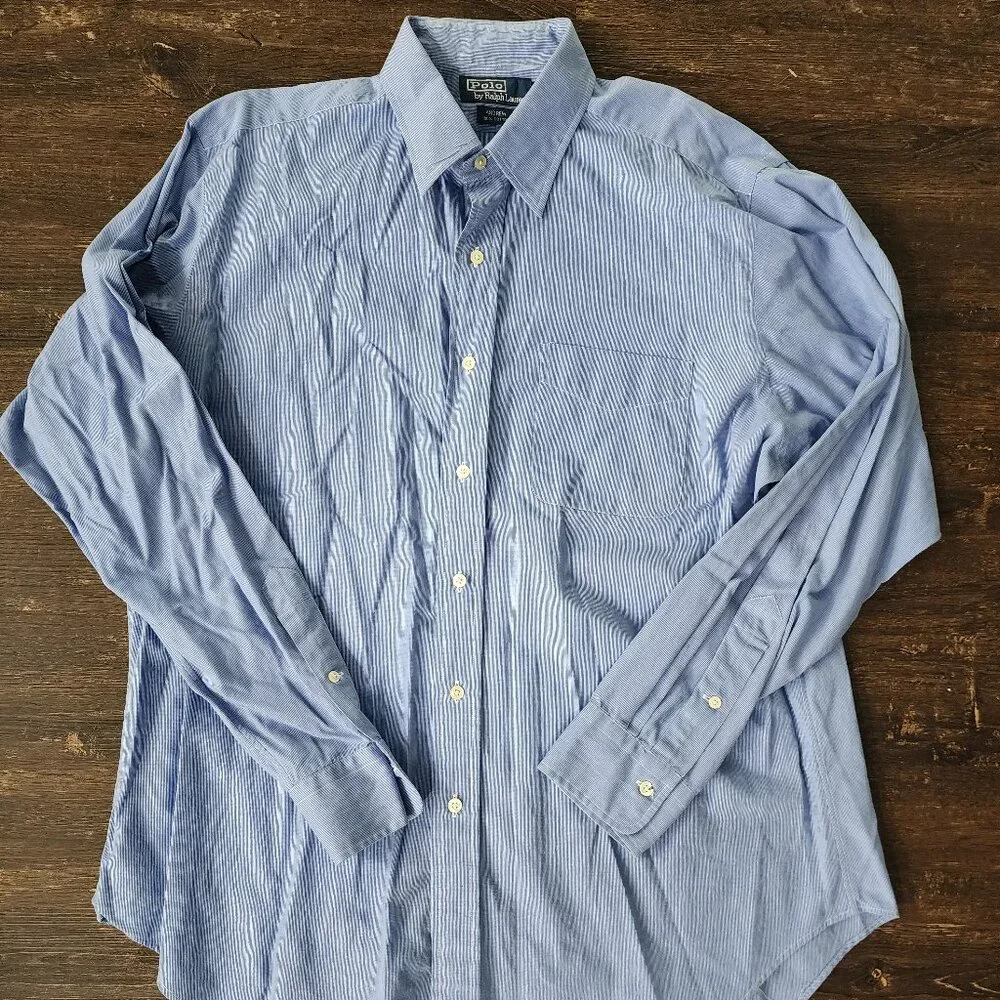 Vintage Polo Ralph Lauren Andrew Men's 16.5-35 Blue Button Up Shirt 100% Cotton‎